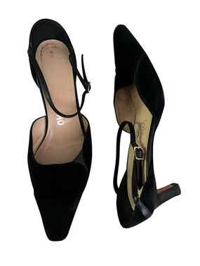 Salvatore Ferragamo Vintage Black Suede Kitten Heels Ankle Strap Pumps 9.5